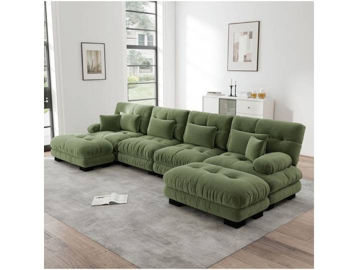 Canape Modulaire 4 places SENVIRO Chenille Verte