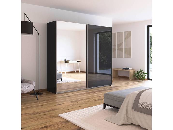 Schwebetürenschrank Glas&Spiegel 226cm Grau/Graumetallic