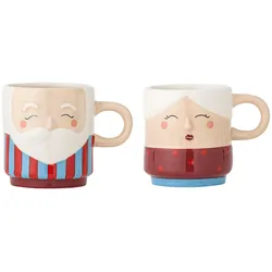 Bloomingville Weihnachtliche Steingut-Tassen Granny Rot 2er-Set, Rot - Ø 8 x H 9 cm