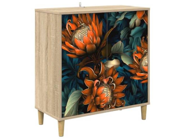 Mhdvray Sideboard LOCHEM 2 Türen Kommode Sonoma 69x33x75 cm Dekoratives Frontmuster und erhöhte Füße für optimale Belüftung, ideal als Anrichte im Esszimmer oder Flur.