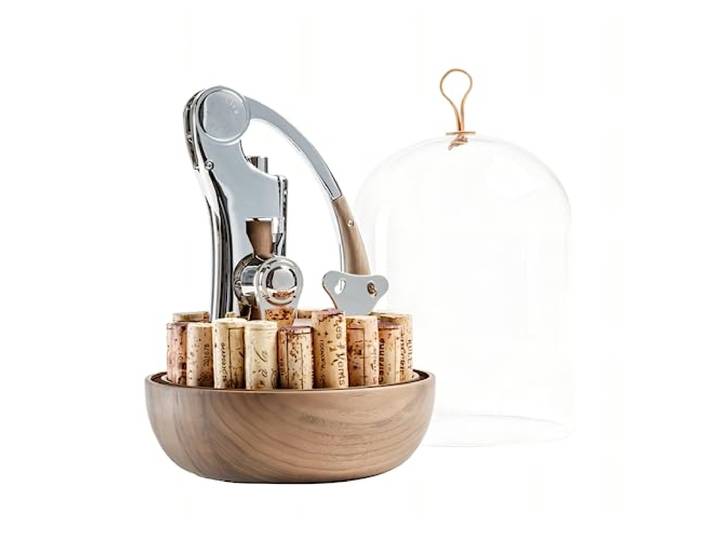L'atelier Du Vin Oeno Motion Bräutigam Korkenzieher & Korkkuppel, Glasglocke, Tischdekoration, Walnussholzbasis, Weinprobe, luxuriöses Sommelier-Geschenkset, Hochzeit, Weinflaschenöffner, hergestellt
