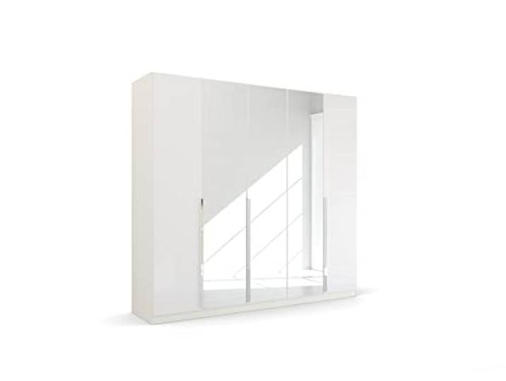 Rauch Möbel Quadra-Spin Glamour, Schrank, Hochglanz Weiß, Breite 226 cm Kleiderschrank, 5-türig, mit Spiegel, für Schlafzimmer, Jugendzimmer, Studentenwohnung, Garderobe, Flur