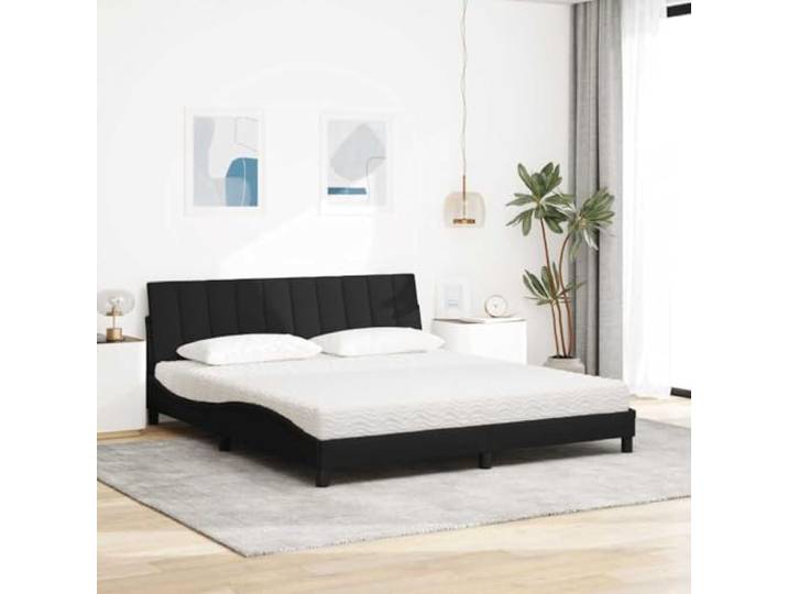 KTHLBRH Bett mit Matratze Hanko, schwarz, 180 x 200 cm, aus Stoff 22D Schaumstoff, gepolstertes Kopfteil, Lattenrost, ohne Federn, 1 Bett + 1 Matratze