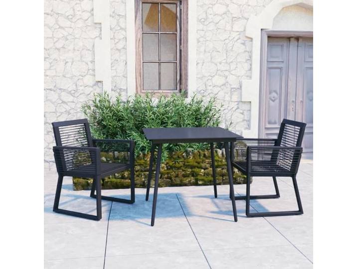 “Rabais Ensemble à manger d'extérieur 3 pcs - Table de salon salle à manger + 2 Chaises de jardin - Rotin PVC Noir SOLO634457