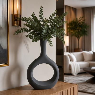 "Sagebrook Home 24""H Rough Texture Round Cut Out Ceramic Vase"