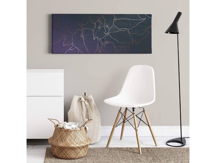 Leinwandbild Floral Line Polyester PVC / Fichtenholz Grau 100 x 40cm