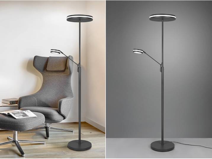 Großer LED Deckenfluter FRANKLIN mit Lesearm, Höhe 181cm, Anthrazit