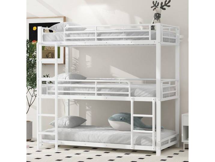Lit superposé - Zephmum - 90x200 métal triple enfant ado adulte blanc