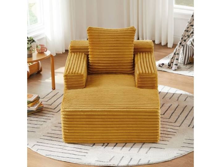 Canapé chaiselongue - SOGEU - Chaiselongue - tissu côtelé jaune - sans montage - fonction relax/canapé‑lit