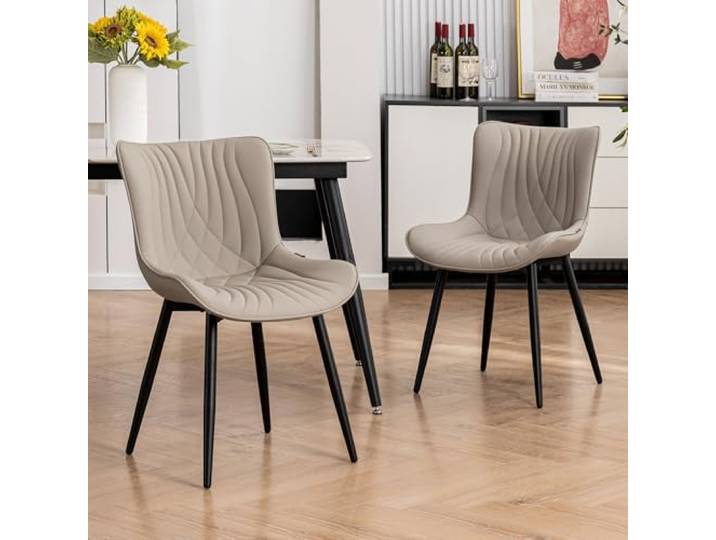 YOUTASTE Esszimmerstühle 2er Set, Kunstleder & Lehne, Küchenstühle Khaki Bequemer Polsterstuhl mit Metallbeine, Fischschwanz-Design, Essstühle für Esszimmer, Küche, Wohnzimmer