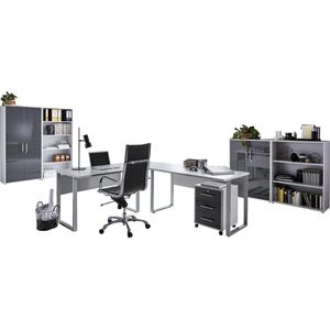 BMG-Möbel Büromöbel-Set Tabor Office 1, Schreibtisch, 2 Schränke & 2 Regale grau/anthrazit