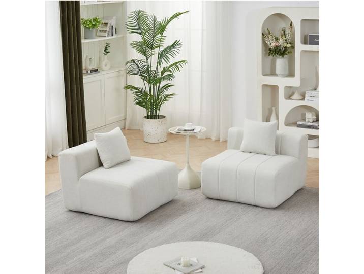 ULEVR Canapé modulable 2 places en chenille beige style moderne sans montage avec 2 coussins