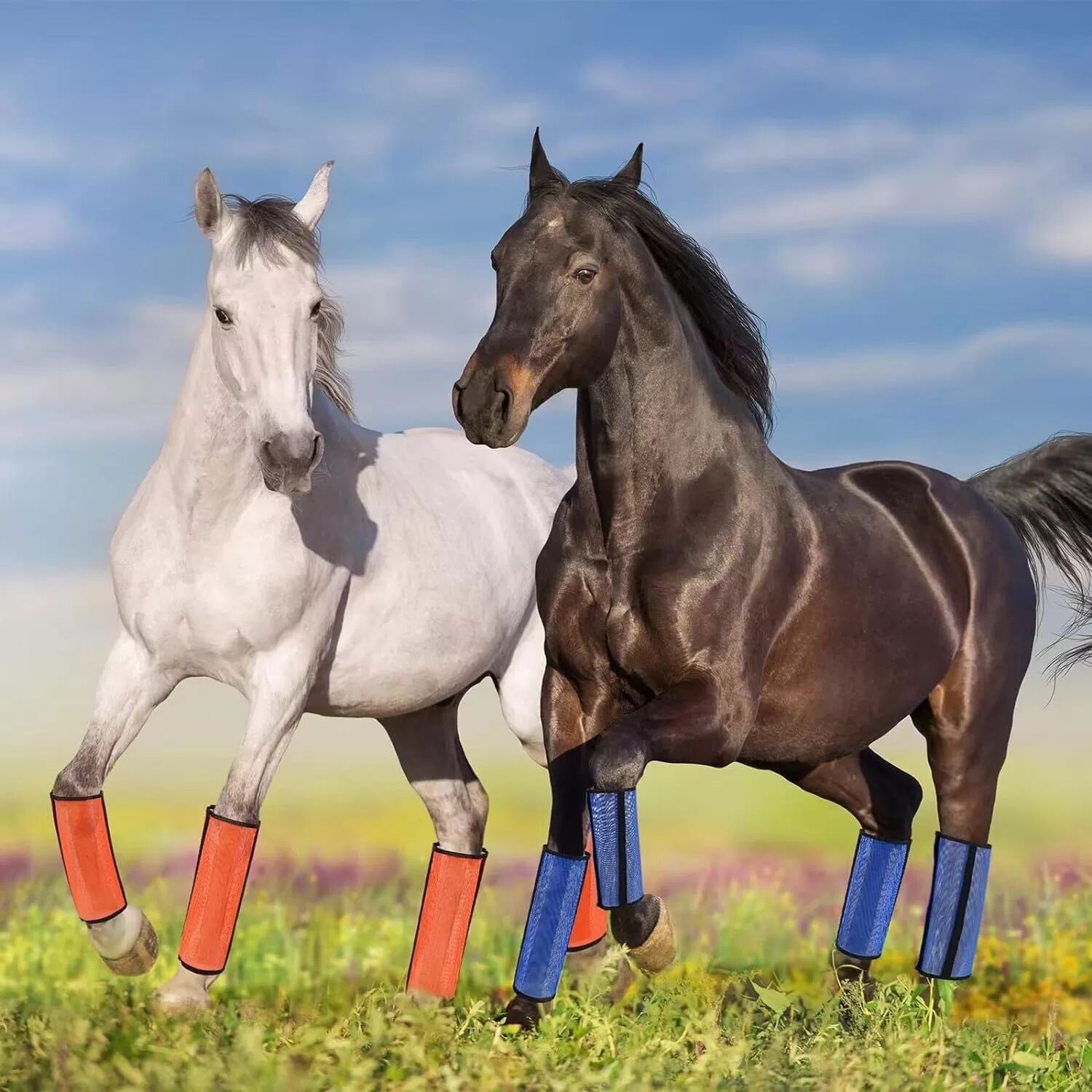 INF 4er-Pack Fliegenstiefel für Pferdebeine - Effektiver Mückenschutz, atmungsaktiv & leicht Grau