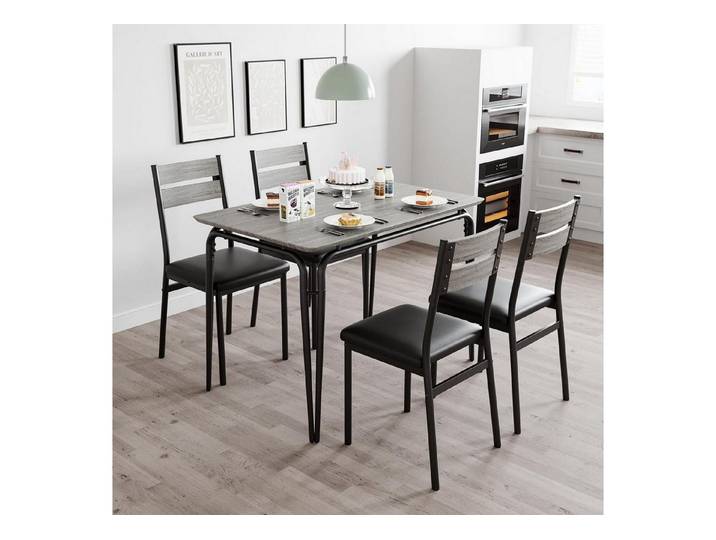 LuxusKollektion Essgruppe Esstisch Essgruppe Polsterstühle Metallrahmen Montage Grau