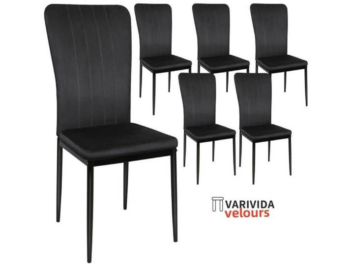 Chaises Salle à Manger VARIVIDA - Lot de 6 - Noir - Dossier incurvé - Velours+fer