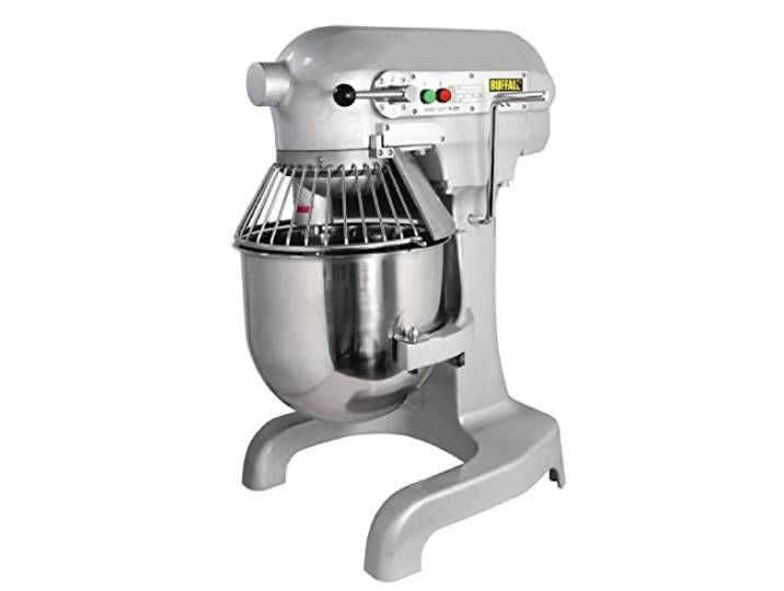 Buffalo 550 W kommerzieller Tisch-Planetenmixer, 9 Liter, Silber, drei Geschwindigkeiten – inklusive Schneebesen, Knethaken und Rührbesen, GL190