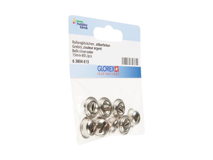 Glorex Rollenglöckchen Silber 15 mm 8 Stück