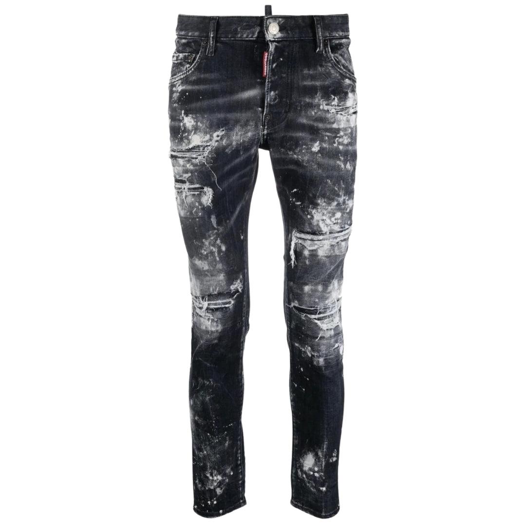 Dsquared2 Skater Jeans Met Destroyed Paint Effect, Zwarte Jeans
