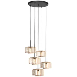 Mexlite Pendelleuchte BREEZA BEACH Rondell, 5-flammig, Schirm-Ø: 20cm, E27, IP20, beige/schwarz STE-4522ZW