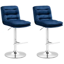 CLP 2er Set Barhocker Damar Samt chrom   Farbe: blau, Gestell Farbe: chrom