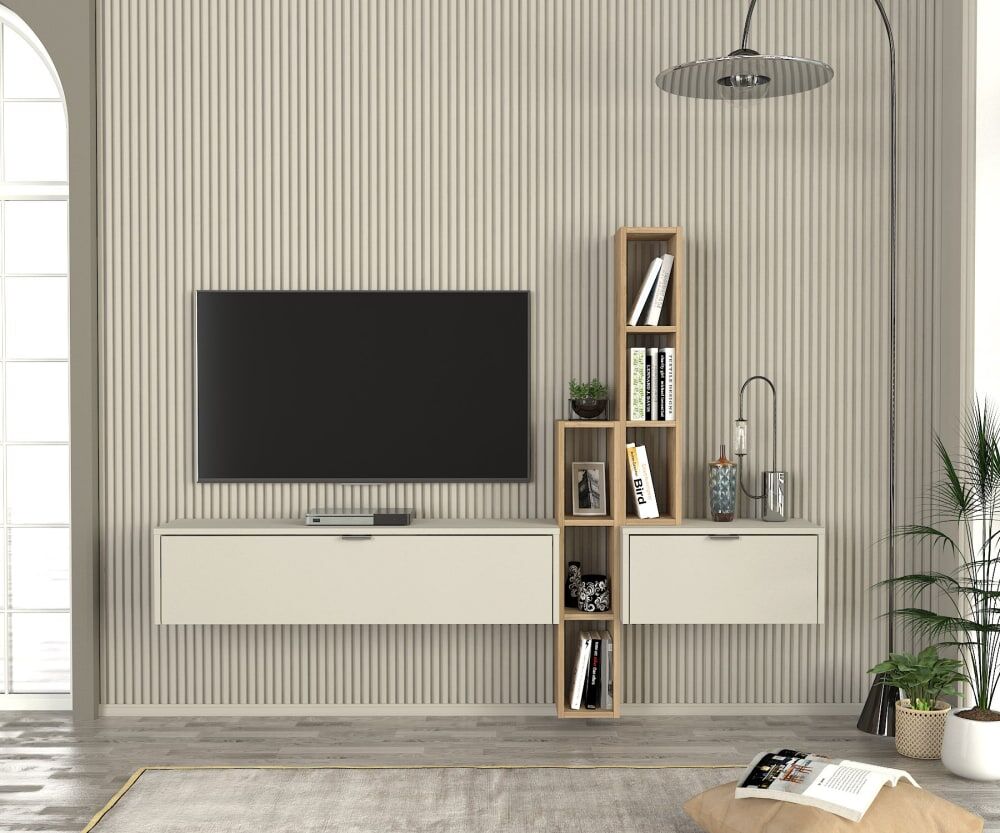 Venprodin Mesa de tv  Sandstone Sepet con estantería lateral