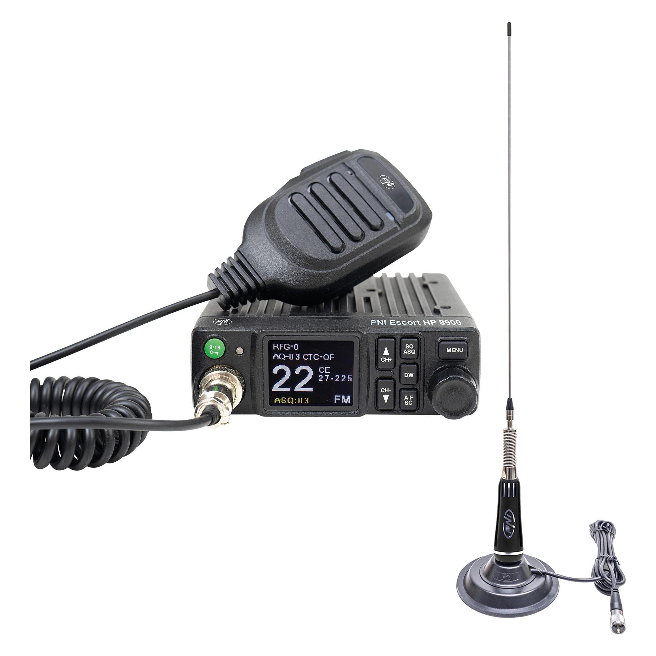 PNI CB Escort HP 8900 ASQ-Funkpaket, 12-24 V + CB LED 2000-Antenne mit Magnetfuss (43699506)