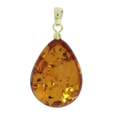 Kettenanhänger OSTSEE-SCHMUCK "- Tropfen ca. 34 mm lang - Gold 585/000 - Bernstein -" Gr. 44, gold (gold 585, goldfarben, gelb), Schmuckanhänger, Damen, Bernstein, Kettenanhänger