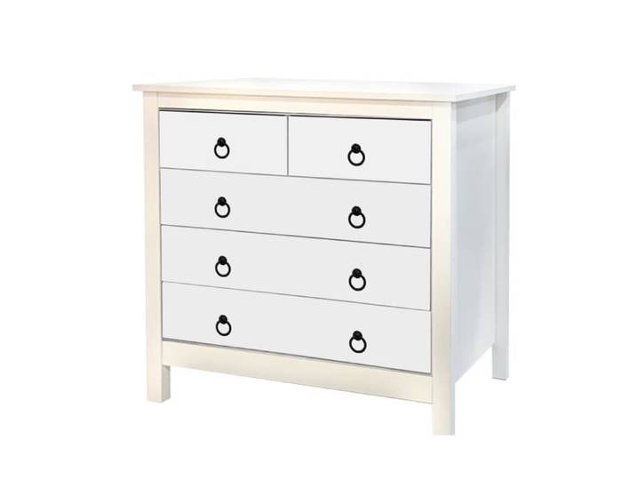 Commode - JUANIO - Meuble de rangement - 5 tiroirs - Blanc - Laqué