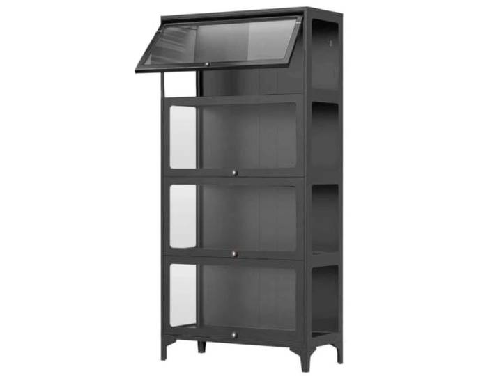Gavoir Vitrinenschrank Glas Vitrine Schwarz Metall 4-Lagen 32x78x165cm Vitrinenschrank Schwarz Metall Vitrine Glas Glasvitrine Stehend Stahl Wohnzimmer Küchenschrank Vitrine Sammlervitrine