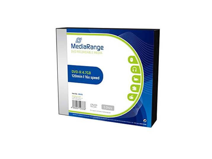 MediaRange MR418 SlimCase DVD-R blanks (4,7 GB, 16 x snelheid, 5 spils)
