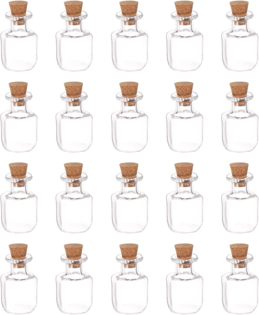 20 Stuks Mini Glazen Flesjes met Kurk - Vierkant - Wensflesjes voor Knutselen en Decoratie