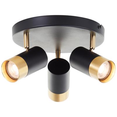 BRILLIANT Deckenstrahler "Vigolo", schwarz (sand schwarz, matt goldfarben), 3, H: 15cm, 1 Stk., Leuchten, GU10, 350lm, 3000K, dimmbar, schwarz gold, Deckenstrahler