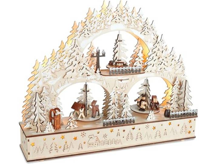 BRUBAKER 3D Lichtboog - LED Lichtboog - Winterlandschap - Kerstverlichting gemaakt van Natuurlijk Hout - 37 x 46 x 10 cm - Handgeschilderde Kerstdecoratie voor Tafel en Vensterbank
