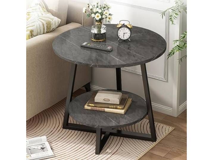 GQMYCDM Beistelltisch, Beistelltisch Rund mit 2 Ebenen, Nachttisch mit Ablagefach, für Wohnzimmer, Schlafzimmer und alle kleinen Räume (Color : Negro, Size : 20in/50cm)