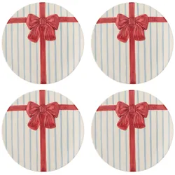 Bloomingville Steingut-Teller Weihnachten Bowie Blau (4er-Set), Rot/Blau - Ø 20,5 cm