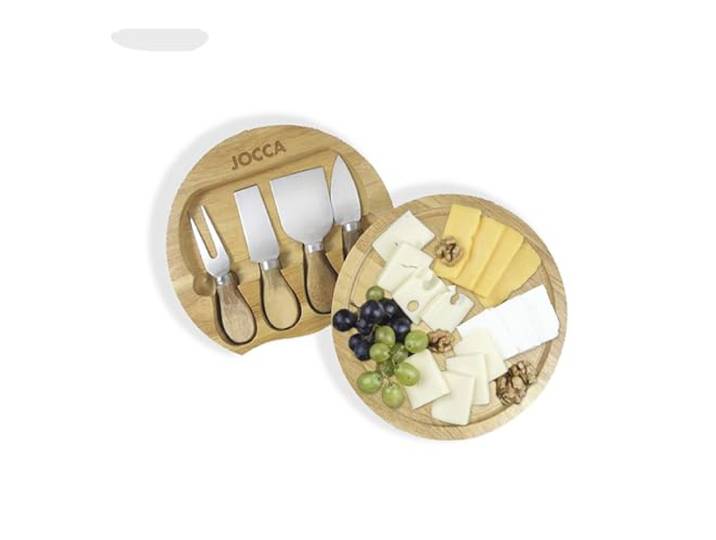 Jocca - Set Kaasplank en Messen : Houten Kaasplank + Kaasmessen : 20cm : 4 messen : Roestvrij Staal : Ideaal voor Vrienden, Familie, Vrienden en Familie
