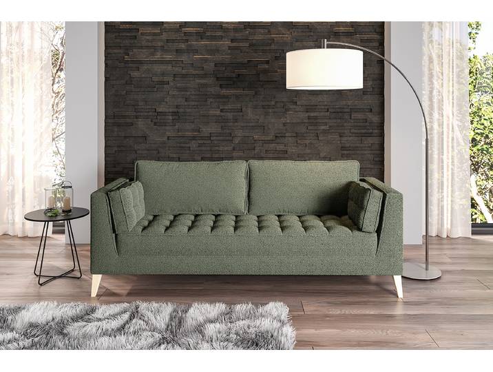 Sofa Licoy Grün Bouclé Stoff Anouk 222cm Modern
