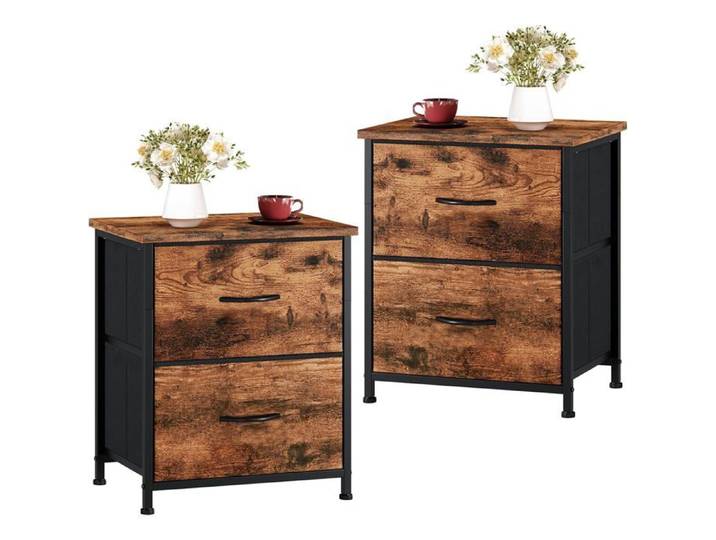 Table de Nuit Somdot Lot de 2 avec 2 Tiroirs et Bacs Amovibles