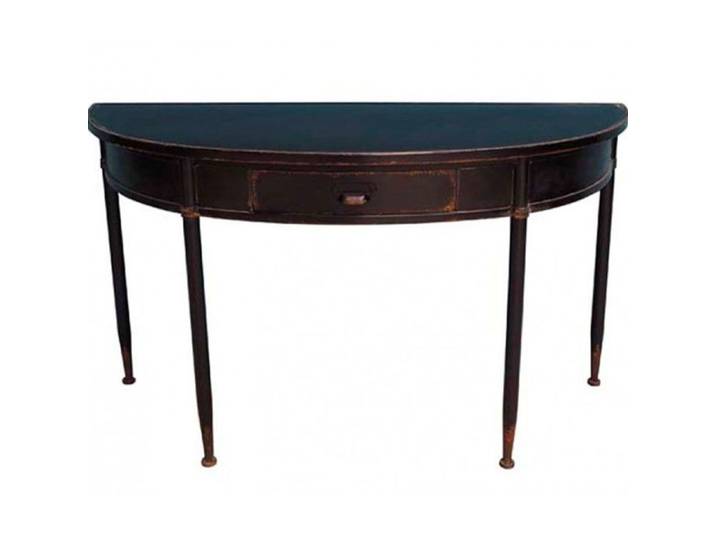 Console Classique Demi-Lune en Métal Noir Vieilli avec Tiroir