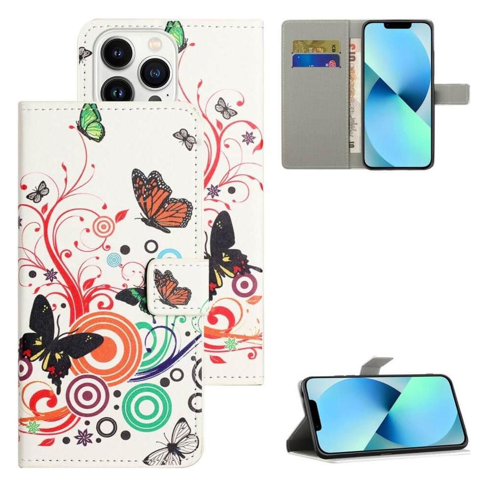 Cover-Discount iPhone 15 Pro - Leder Etui Hülle Schmetterling weiss (Apple iPhone 15 Pro) (660147450N)