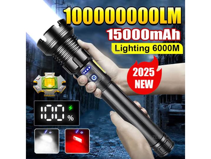 2025 Nouvelles lampes de poche XHP390 15000 mAh 10000000 LM lampe de poche Ultra puissante Zoom USB lanterne Rechargeable torche de Camping en plein air