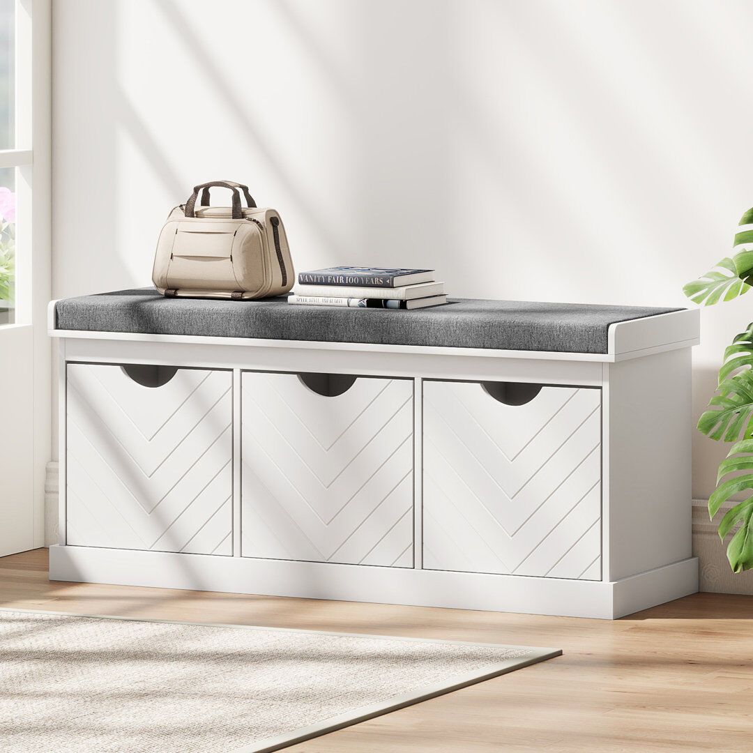 17 Stories 3 Pair Shoe Storage Bench White 3