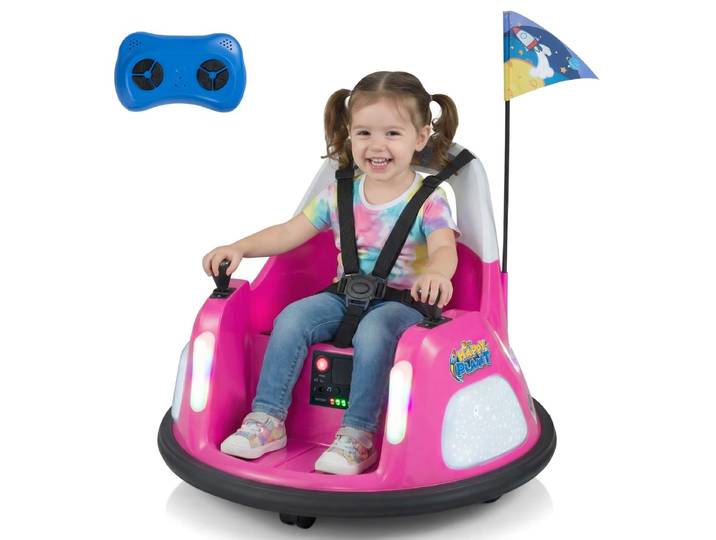 Elektrische Botsauto voor Kinderen met Knipperende Lichten Afstandsbediening en Dubbele Joysticks 360° Draaibaar Roze