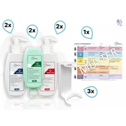 Hautschutzprogramm KOMPLETT-SET Mini-Fix, 6x300 ml Flaschen + Wandhalterungen + Hautschutzplan