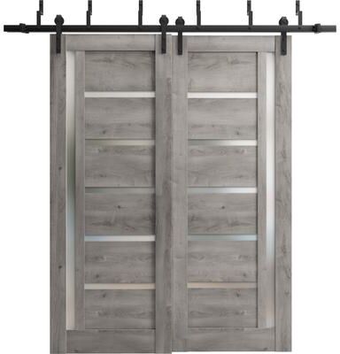 SARTODOORS Quadro 4088 Chocolate Ash MDF Barn Bypass Doors with Frosted Glass