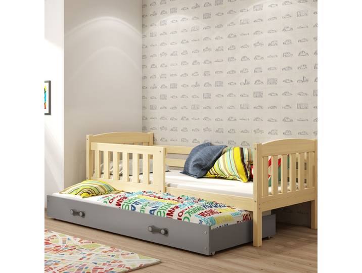 Ausziehbett für Jugendliche Jakob, 90x190, mit Schublade, Kiefer/grau