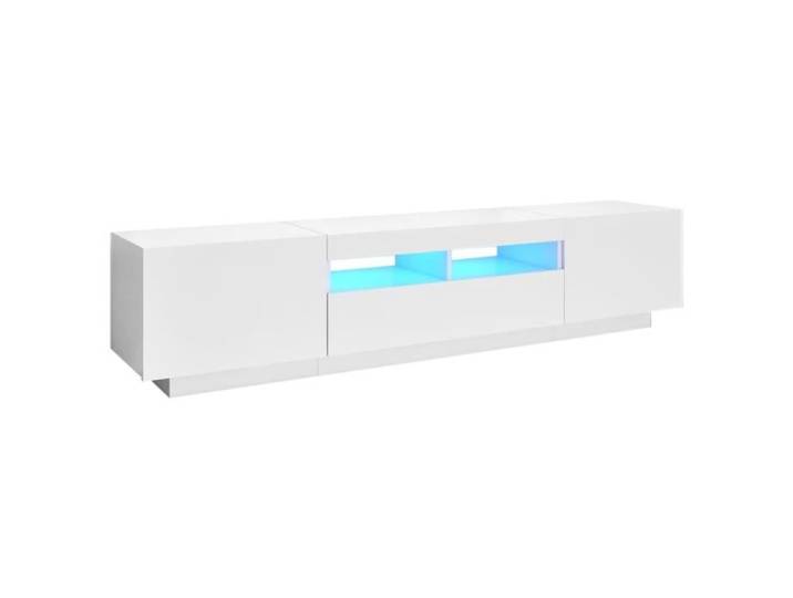 Meuble TV LED Blanc 180x35x40 cm - Design Contemporain - Porte(s) et tiroir(s)