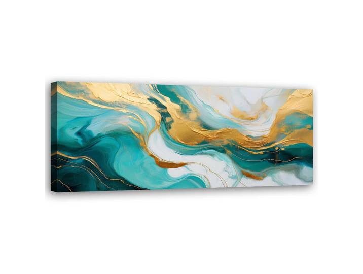 Feeby Wandbild abstrakte marmorstruktur türkisgold, Türkis, Abstrakt, Rechteckig, 90x30 cm, Bilder & Rahmen, Bilder, Leinwandbilder
