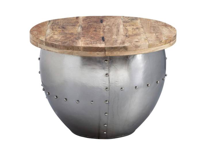 Couchtisch rund mit Holzplatte Wohnling Mango/Silber