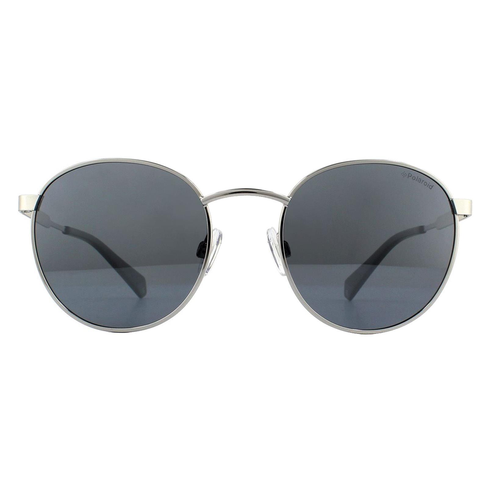 Polaroid ronde unisex palladium grijze zilveren spiegel gepolariseerde zonnebril